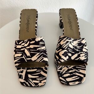 Yves Saint Laurent Black and Cream Patterned Mules